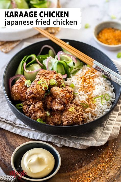 Karage Chicken Bowl, Japanese Main Course, Japanese Main Dishes, Karage Chicken Recipe, Karage Chicken, Karaage Chicken, Korean Fried Chicken Wings, Chicken Wing Recipes Fried, Japanese Fried Chicken