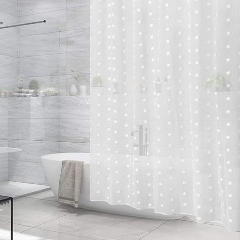 Amazon.com: Barossa Design Sheer Shower Curtain with Pom Poms, Soft Light-Weight Faux Linen Polyester & Semi Sheerness for Girls Bathroom - 72x72, White: Home & Kitchen Sheer Shower Curtain, Lace Shower Curtains, Pom Pom Curtains, Bath Store, Bathroom Redesign, White Shower Curtain, White Shower, Girls Bathroom, Shower Liner