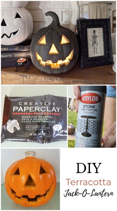 DIY Terracotta Jack-O-Lantern Textured Spray Paint, Bronze Spray Paint, Great Halloween Costumes, Halloween Mantel, Barn Decor, Orange Paint, Old Fashioned Recipes, Recycled Projects, Halloween Diy Crafts