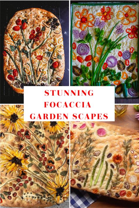 Focaccia Bread Art Flower, Foccacia Bread Flowers, Focaccia Bread Art Ideas, Garden Focaccia Bread, Focaccia Flower Bread, Pretty Foccacia Bread Recipes, Birthday Foccacia, Flower Focaccia Bread, Foccacia Bread Art Easy