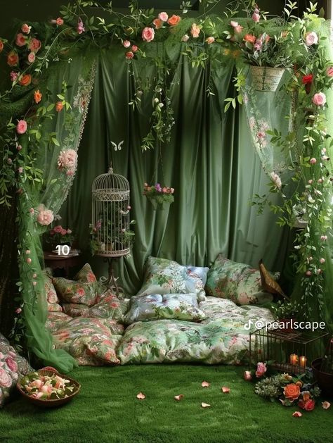 Flower Canopy Bed, Garden Theme Room, Fairycore Bedroom, Fairytale Room, Whimsical Room, Fairytale Bedroom, Fairycore Room, Alice In Wonderland Room, Fairy Bedroom