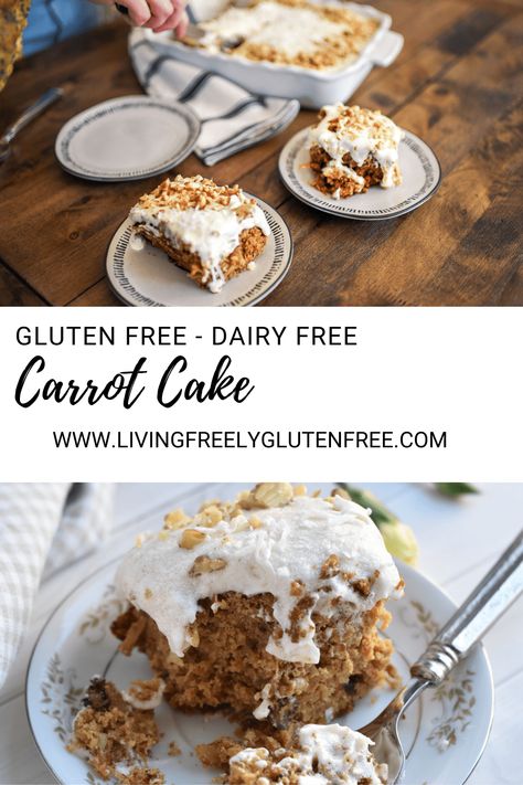 Nothing beats a slice of moist gluten free carrot cake! This delicious and straightforward gluten free carrot cake recipe with pineapple is topped with a luscious dairy free carrot cake frosting made with vegan cream cheese. You will love this recipe all year long, but it is our favorite spring time dessert! Gluten Free Cake Mix Cookies, Carrot Cake Recipe With Pineapple, Gluten Free Birthday Cake Recipe, Gluten Free Cake Recipes Easy, Gluten Free Dairy Free Cake, Gluten Free Cake Pops, Gluten Free Carrot Cake Recipe, Dairy Free Carrot Cake, Recipe With Pineapple