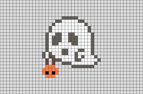 Small Ghost Cross Stitch, Easy Pixel Art Black And White, Ghost Perler Bead Patterns, Halloween Pixel Art 32x32, Cute Halloween Pixel Art, Pixel Art Pattern Halloween, Perler Bead Ghost, Acnh Halloween Designs, Scary Pixel Art