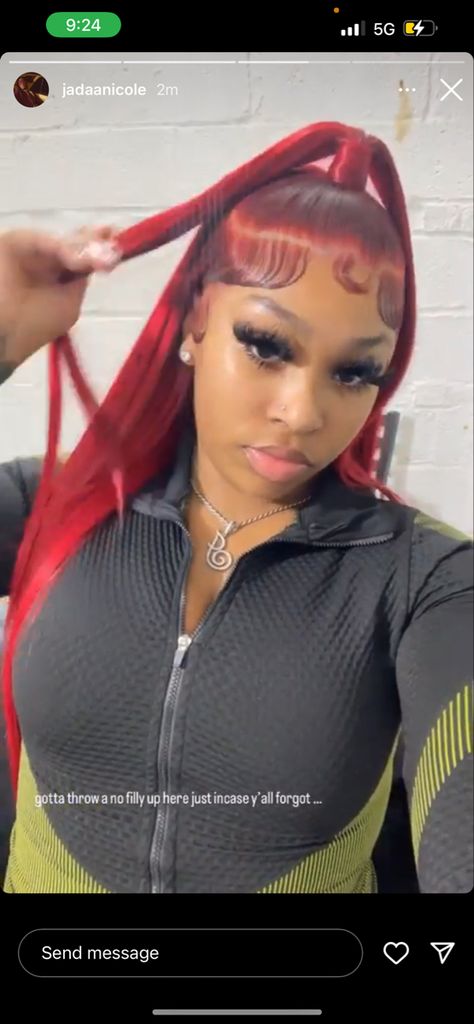 Colored Frontals Black Women, Red Wig Half Up Half Down, Baddie Wig Styles, Red Wig Outfit Ideas, Red Flip Over Quick Weave, Pink Half Up Half Down, Colored Wig Installs, Red Side Part Quick Weave, Red Frontal Wig Hairstyles