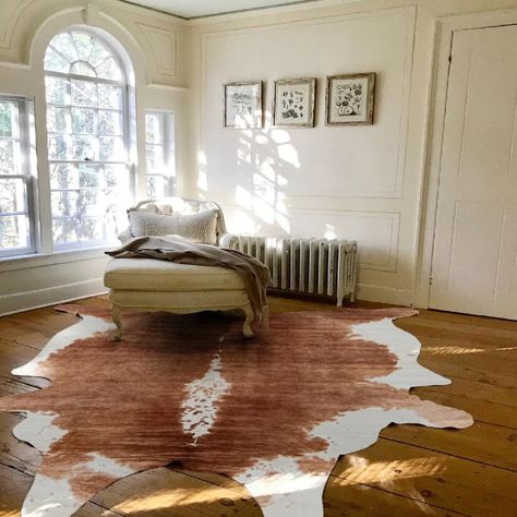 Boho Western Living Room, Shag Rug Living Room, Cowhide Rug Living Room, Western Living Room Decor, Cow Print Rug, Cowhide Decor, Faux Cowhide Rug, Animal Skin Rug, Cow Rug