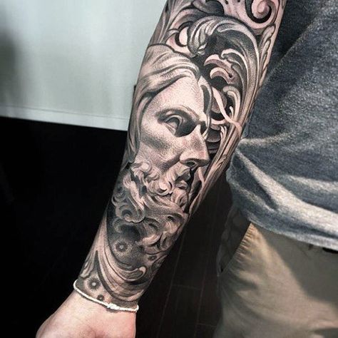 Mens Forearm Sleeve Decorative Jesus Tattoo Ideas Forearm Sleeve Tattoo, Jesus Tattoo Sleeve, Spiritual Tattoo, Arm Sleeve Tattoos For Women, Tattoo Themes, Tattoo Forearm, Tattoos Mandala, Forearm Sleeve, Forearm Sleeve Tattoos