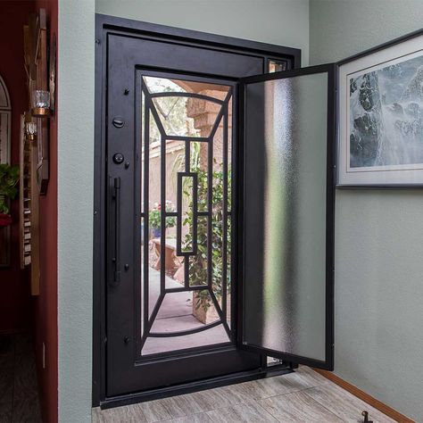 Iron Entry Door Or Iron Security Door...Is There A Difference? - First Impression Ironworks Entry Way Door, Security Door Design, Iron Security Doors, Main Entry Door, Security Screen Door, Iron Entry Doors, Front Door Makeover, Security Doors, Security Screen