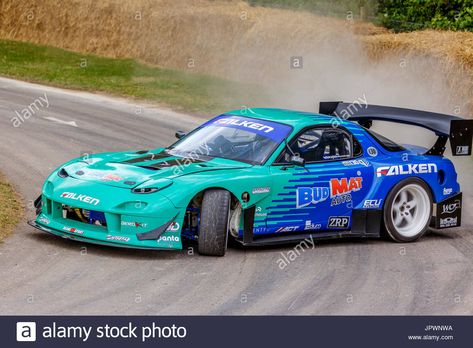 Download this stock image: 1999 Mazda RX-7 drift car with driver James Deane at the 2017 Goodwood Festival of Speed, Sussex, UK. - JPWNWA from Alamy's library of millions of high resolution stock photos, illustrations and vectors. Formula Drift Cars, Formula Drift, Mazda Rx 7, Rc Cars And Trucks, Goodwood Festival Of Speed, Cool Car Drawings, Festival Of Speed, Racing Car Design, Drift Car