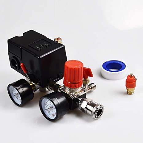 Air Compressor Pressure Switch Pressure With Valve Control Regulators Gauge 90-120PSI 4 Port Safety Valve Air compressor parts Safety Valve, Pressure Gauge, Air Pressure, Control Valves, Air Compressor, Egift Card, Compressor, Home Improvement, Tools