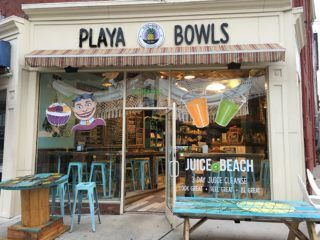 Looking for something healthy and fulfilling then head to Playa Bowls. For smoothies and smoothie bowls. Acai Bowl Cafe Interior, Acai Bowl Shop, Smoothie Shop, Coffee Shop Menu, Asbury Park Nj, La Boqueria, Healthy Bowls, Beach Cafe, Window Graphics