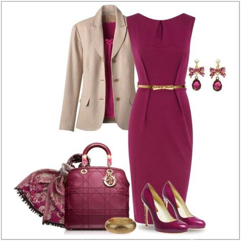 CHATA’S DAILY TIP: Fuchsia is a wonderful colour for cold winter days. Pair with gold accessories; gold works best with warm colours, silver works best with cool colours. The neutral jacket brings a welcome contrast to the outfit. The scarf picks up all the colours and can be worn around your neck or tied to your handbag for some pizazz. COPY CREDIT: Chata Romano Image Consultant, Dotti von Ulmenstein http://chataromano.com/consultant/dotti-von-ulmenstein/ IMAGE CREDIT: Pinterest Fashionable Work Outfit, Quoi Porter, Stitch Fix Outfits, Professional Attire, Lv Handbags, Celine Bag, Woman Fashion, Professional Outfits, Gucci Bags