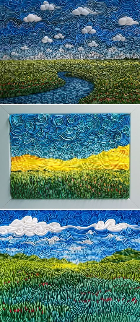 Quilling Landscape, Small Twists, Plasticine Art, Clay Painting, Polymer Clay Painting, Coral Art, Casual Art, Moms Crafts, Plaster Art