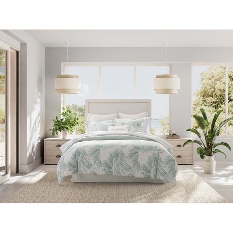 Tommy Bahama Canyon Palms Green Cotton 5 Piece Comforter Set - Bed Bath & Beyond - 37169629 Tommy Bahama Decor, Beach Theme Room, Space Pillow, Bedding Set Green, Ruffle Quilt, Dec Pillows, Tommy Bahama Home, Top Of Bed, Comforter Bedding