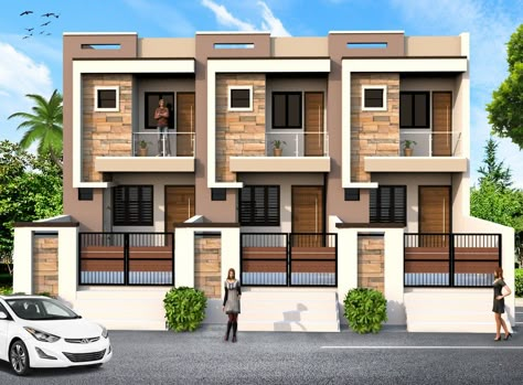 Row House Elevation Design, Row House Elevation, Building Elevation Design, Apartment Building Exterior, Small Apartment Building Design, Row House Design, One Bedroom Apartments, Front Elevation Design, Small Apartment Building