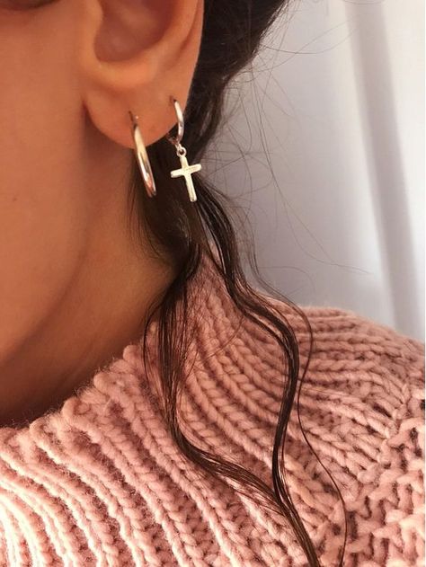 Hoop Earrings Aesthetic, Dangle Cross Earrings, Silver Cross Earrings, Earrings Cross, Earrings Minimal, Simple Hoop Earrings, Gold Bar Earrings, Earrings Aesthetic, Minimal Earrings