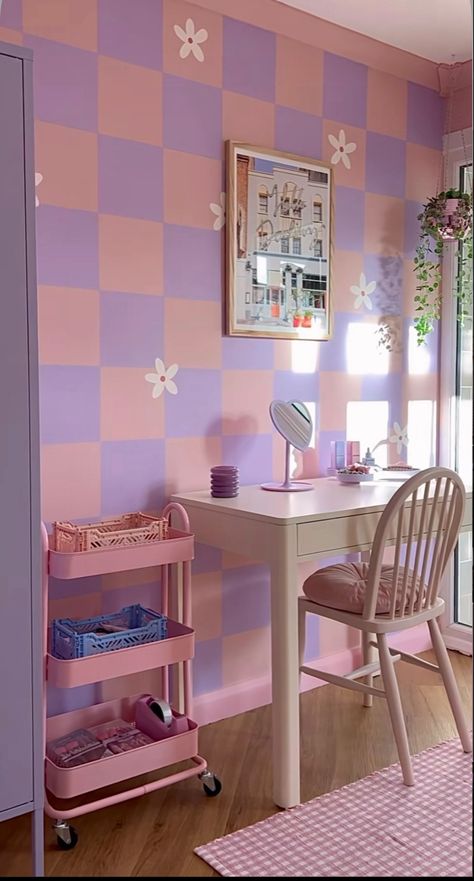 Pink Purple Wall Paint, Pink And Purple Wall Paint Ideas, Pastel Wall Paint Ideas, Room Painting Ideas Bedroom Creativity, Pastel Purple Room, Room Painting Bedroom, Pink And Purple Room, Girls Bedroom Paint, Shared Girls Room