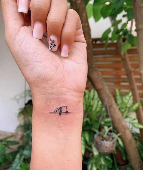 Panda Tattoo Ideas, Panda Bear Tattoos, Butterfly With Flowers Tattoo, Cute Animal Tattoos, Small Matching Tattoos, Tiny Wrist Tattoos, Mouse Tattoos, Panda Tattoo, Planet Tattoos