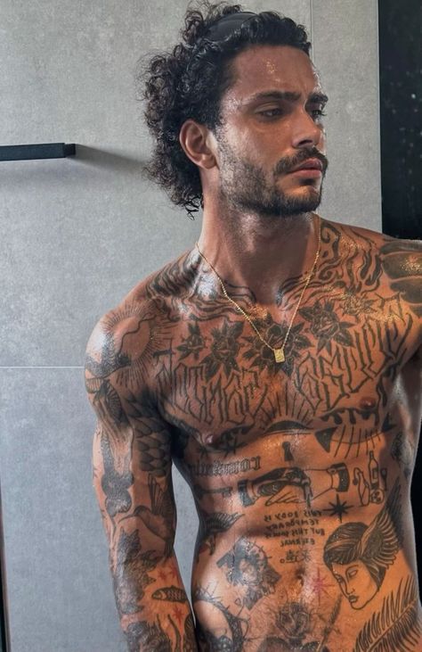 Tatted Men With Beards, Torso Tattoo Men, Mens Tattoos Ideas, Lean Body Men, Seeing Eye Tattoo, Mens Body Tattoos, Mens Physique, Goats Beard, Trending Hairstyles For Men