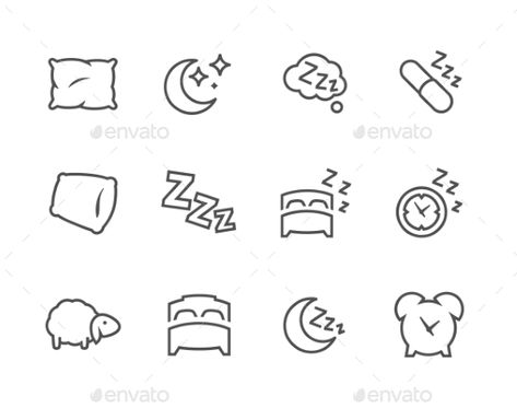 Lined Sleep Well Icons - Icons Sleep Symbol, Bed Doodle, Sleep Doodle, Sleeping Icon, Sleep Icon, Drawing Sleeping, Sleep Drawing, Sleep Logo, Bracelet Package