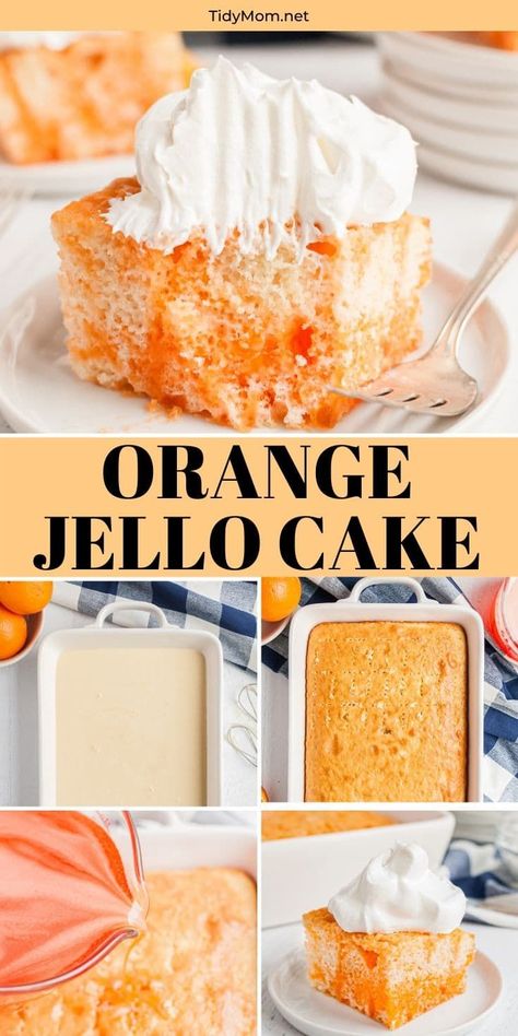 Orange Jello Poke Cake, Orange Jello Cake, Orange Dreamsicle Jello, Creamsicle Poke Cake, Jello Poke Cake Recipe, Jello Poke Cake, Poke Cake Jello, Yellow Cake Mix Recipes, Creamsicle Cake