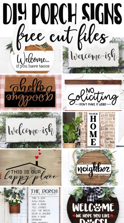 DIY porch signs How To Make A Porch Sign, Signs For The Porch, Diy Wooden Signs For Outside, Back Porch Signs Diy, Diy Cricut Signs Home Decor, Farmhouse Cricut Ideas, Porch Quotes Signs, Signs Using Cricut, Cricut Projects Vinyl Signs