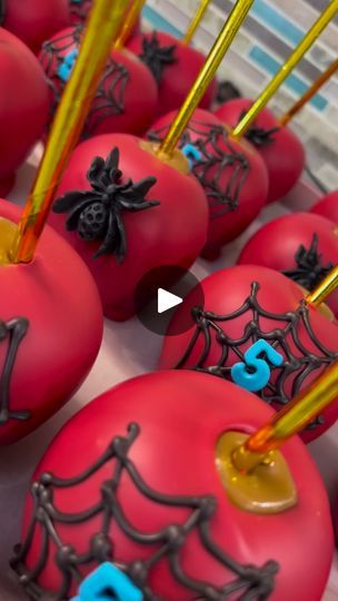 6K views · 183 reactions | Spider inspired caramel apples #spiderman | Dino Treats | Dino Treats · Original audio Spiderman Candy Apples, Dinosaur Candy Apples, Spiderman Chocolate Covered Pretzels, Jurassic Park Candy Apples, Spiderman Treats Ideas, Spiderweb Caramel Apples, Gourmet Caramel Apples Halloween, Candy Apple Recipe, Spiderman Birthday Party