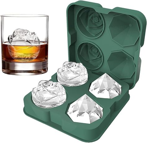 Ice Cube Tray, HANCELANT 2.5inch Ice Cube Molds, 2 Cavity Silicone Rose & 2 Diamond Ice Ball Maker, Easy Release Large Ice Cube Form for Chilling... Ice Cube Tray Molds, Whiskey Ice, Silicone Ice Trays, Diy Cocktails, Homemade Juice, Ice Ball Maker, Soap Making Molds, Silicone Ice Cube Tray, Candy Jelly