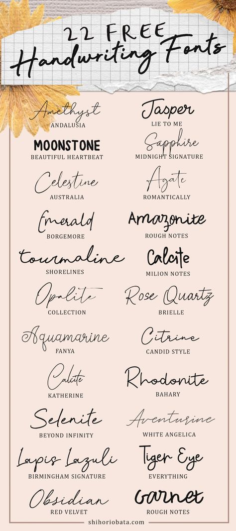 22 Free Handwriting Fonts #fonts // Free fonts, fonts, handwritten fonts, script fonts, cursive fonts Different Cursive Fonts Tattoos, Cursive Script Font, Popular Cursive Fonts, Handwriting Fonts To Copy, Types Of Script Fonts, Handwritten Tattoo Fonts, Cursive Handwriting Fonts Calligraphy, Script And Print Font Combos, Easy To Read Cursive Fonts