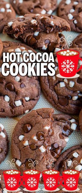 These delicious and easy Hot Chocolate Cookies are our favorite Christmas Cookie! A simple drop cookie, these are as easy to make as your favorite chocolate chip cookies, but they taste like hot chocolate and marshmallows! #hotchocolate #hotcocoa #cookies #christmascookies #recipes #dessert #marshmallows #baking #lftorecipes Super Simple Cookie Recipe, Dye Free Cookies, Hot Coco Cookies Recipes, Hot Cocoa And Cookies Party, Easy Winter Cookies, Good Christmas Cookie Recipes, Christmas Chocolate Chip Cookies Recipes, Fun Cookie Recipes Christmas, Christmas Cookie Flavor Ideas