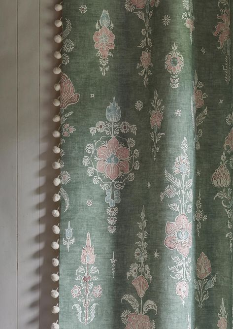 Citadel | Lewis & Wood Pink Roman Blinds, Lewis And Wood, Drapery Treatments, Curtain Trim, Designer Bedroom, Floral Block Print, Antique Artwork, Custom Drapery, Curtain Ideas