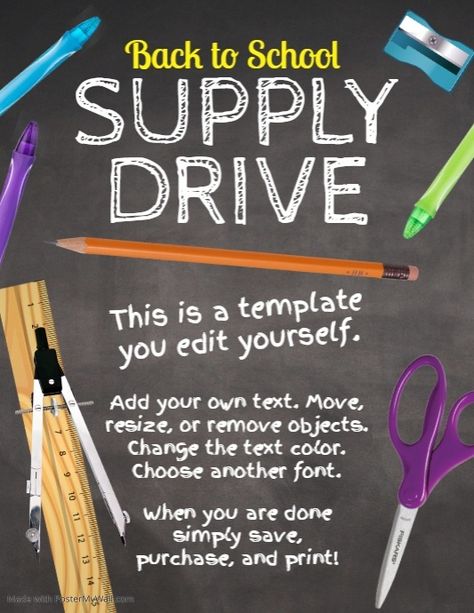 School Supply Drive Box Ideas, Back To School Bash Ideas, Back To School Drive, Book Drive, School Supply Drive, Back To School Bash, School Template, Flyer Free, Invert Colors