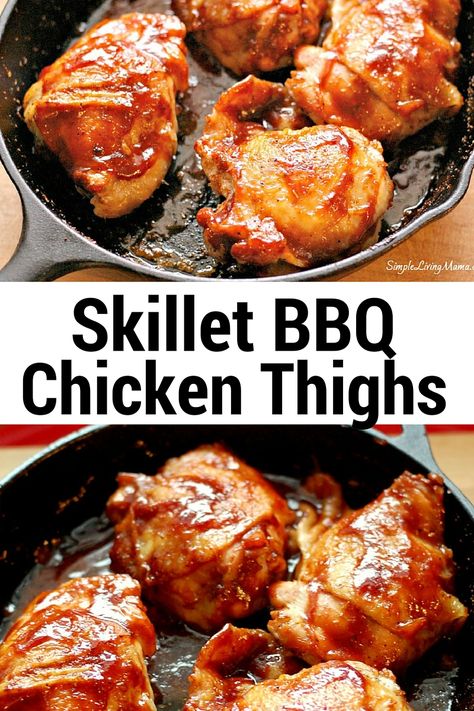 Skillet BBQ chicken thighs on the stovetop is the most delicious and easy recipe for bbq chicken thighs that you will find! It's frugal, too! Stove Top Barbecue Chicken, Bbq Chicken Stovetop Easy, Bbq Chicken On Stove Top, Bbq Chicken In Cast Iron Skillet, Bbq Chicken Stovetop, Stovetop Bbq Chicken, Stove Top Bbq Chicken, Chicken Recipes Stove Top, Stovetop Chicken Thighs