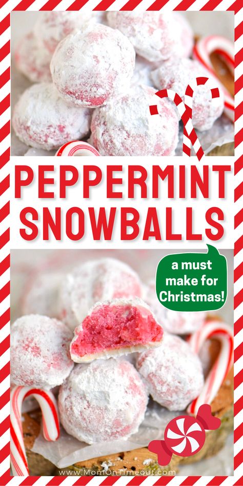 Peppermint Snowballs Cookies, Christmas Snowball Cookies Recipes, Peppermint Swig Cookies, Peppermint Balls Christmas, Peppermint Snowball Cookies, Easy Peppermint Cookies, Holiday Desserts Christmas Cookies, Christmas Peppermint Desserts, Peppermint Desserts Easy