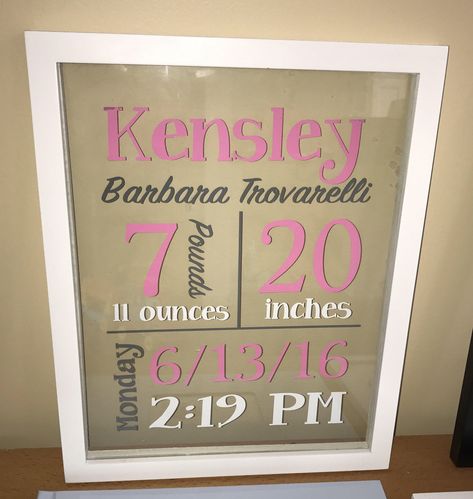 Cricut Baby Gifts, Birth Announcement Wall Art, Baby Shadow Box, Birth Announcement Cross, Glass Wall Hanging, Birth Announcement Template, Cricut Explore Projects, Cricut Baby, Birth Announcement Sign