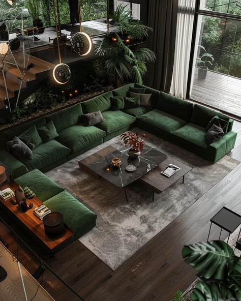 67 Modern Green Living Room Design and Decor Ideas for Inspiration – CreativeBooster Home Green Aesthetic, Emerald Green Home Decor Living Rooms, Dark Green Black And White Living Room, Dark Green Gold Living Room, Rooms With Emerald Green Sofa, Green Living Room Couch Ideas, Hunter Green Apartment Decor, Green Lounge Room Ideas, Fern Green Living Room