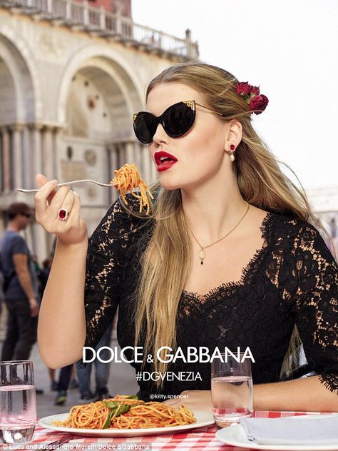 Lady Kitty Spencer stars in Dolce & Gabanna campaign | Daily Mail Online Lady Kitty Spencer, Eating Spaghetti, Eating Pasta, Kitty Spencer, Lady Kitty, Eyewear Campaign, Dolce Gabbana Sunglasses, Kirsten Dunst, Keira Knightley