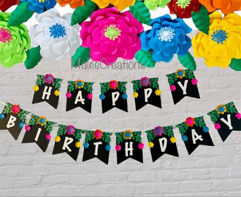 This banner is perfect addition to your fiesta theme birthday party. Please include the name (if you order NAME ONLY OR H/B+NAME) in the ‘note to seller’ section at check out. This banner is made with poster board and white ribbon. Each pennant measures 6 inches long and 5 inches wide. Colors can be customized, please message me prior to ordering. Banner is fully assembled and ready to hang. Fiesta Theme Birthday Party, Frida Kahlo Party Decoration, Fiesta Party Decor, B Name, Mexican Theme Party Decorations, Graduation Party Backdrops, Birthday Fiesta, Mexican Birthday, Fiesta Party Decorations