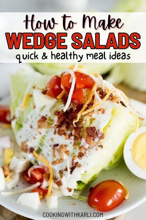 Making a Wedge Salad is a quick, simple and healthy meal option. A wedge salad with all the trimmings is THE ULTIMATE salad! | Cooking with Karli | how to make a wedge salad | wedge salad toppings | wedge salad recipe | best wedge salad recipe | wedge salad appetizer | wedge salad lunch | easy wedge salad | iceberg wedge salad | iceberg lettuce wedge salad | healthy wedge salad recipes | salads with iceberg lettuce Best Wedge Salad, Wedge Salad Appetizer, Lettuce Wedge Salad, Easy Wedge Salad, Wedge Salad Recipes, Wedge Salad, Quick Recipes Snacks, Salad Toppings, Easy Lunch Recipes