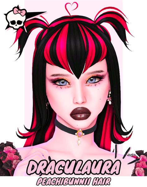 *ੈ✩‧₊˚༺ Draculaura Hair ༻*ੈ✩‧₊˚ | Patreon Sims 4 Cc Maxis Match Colored Hair, Sims 4 Alt Hair Maxis Match, Draculaura Sims 4, Draculaura Sims 4 Cc, My Little Pony Sims 4 Cc, Sims 4 Cc Alternative Hair, Sims 4 Cc Scene Hair, Sims 4 Cc Goth Hair, Sims Hair Mods