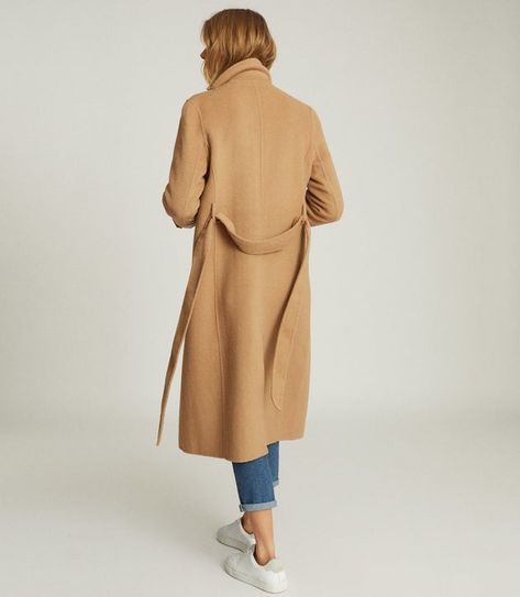 Leah Camel Wool Blend Longline Overcoat – REISS Elegant Wardrobe, Ladies Coat Design, Stylish Winter Outfits, Classic Wardrobe, Belted Coat, Wool Blend Coat, Jacket Design, Women's Coats & Jackets, Long Coat