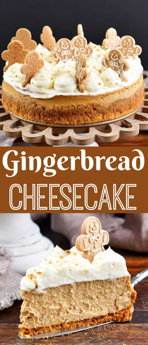 Gingerbread Cheesecake is another great holiday cheesecake with the flavors of one of your favorite festive cookies! Flavors Of Cheesecake, Eggnog Cheesecake With Gingerbread Crust, Ginger Bread Cheesecake Recipes, Easy Gingerbread Cheesecake, Christmas Baking Cheesecake, Different Flavor Cheesecake Recipes, Christmas Theme Cheesecake, Gingerbread Crust Cheesecake, Baked Pumpkin Cheesecake Recipe