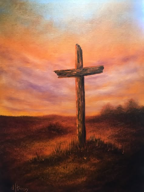 Cross Oil Painting, Old Rugged Cross Painting, Cross On A Hill Painting, Jesus On The Cross Painting, Crucifixion Painting, Christian Canvas Paintings, Cross Artwork, Contemporary Christian Art, Cross Painting