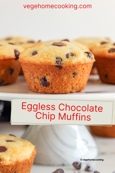 Eggless Chocolate Chip Muffins are soft, moist, tender, and full of chocolate chips. Making these muffins is beyond easy, and they are heavenly and delicious. Muffin Recipes Eggless, Eggless Chocolate Muffins, Eggless Double Chocolate Chip Cookies, Eggless Chocolate Chip Muffins, Eggless Muffins, Eggless Chocochip Cookies, Eggless Vanilla Cupcakes, Lemon Cranberry Muffins, Healthy Chocolate Chip Muffins