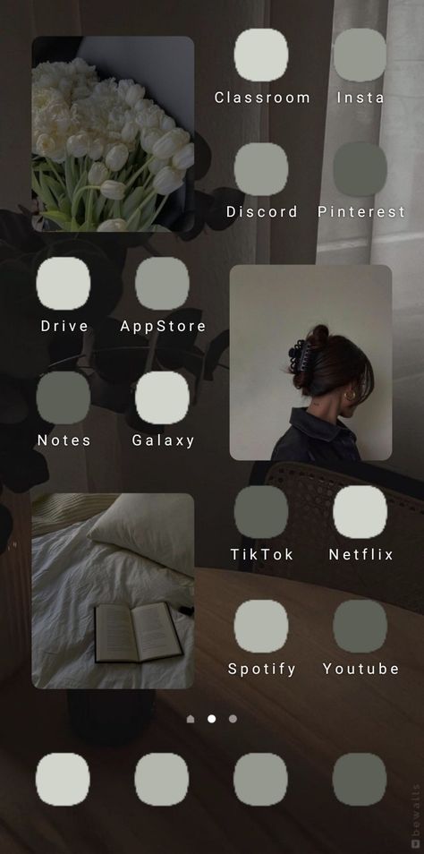 dark aesthetic android homescreen App Themes Iphone, Wallpaper For Tablet Samsung Aesthetic Dark, Aesthetic Wallpaper For Samsung Tablet, Aesthetic Homepage Android, Neutral Homescreen Aesthetic, Samsung Wallpaper Tablet, Samsung Home Screen Aesthetic, Wallpaper Organizer Android, Homescreen Inspo Android