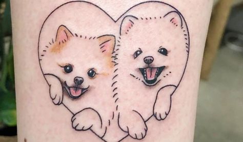 Pomeranian Tattoo Minimalist, Pomeranian Tattoo, Fluffy Bun, Black Pomeranian, Around Arm Tattoo, One Line Tattoo, Living Outside, Small Flower Tattoos, Cartoon Tattoos