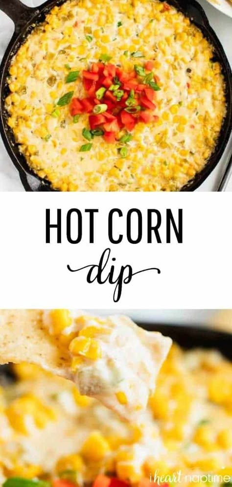 Creamy and cheesy hot corn dip is packed with flavor from cream cheese and Monterey Jack cheese then green chilies and jalapeno add the perfect kick. This simple recipe is a crowd pleasing appetizer! Easy Corn Dip Recipe, Cheesy Hot Corn Dip, Easy Corn Dip, Cheesy Corn Dip, Corn Dip Recipe, Mexican Corn Dip, Hot Corn Dip, Corn Dip Recipes, Easy Corn