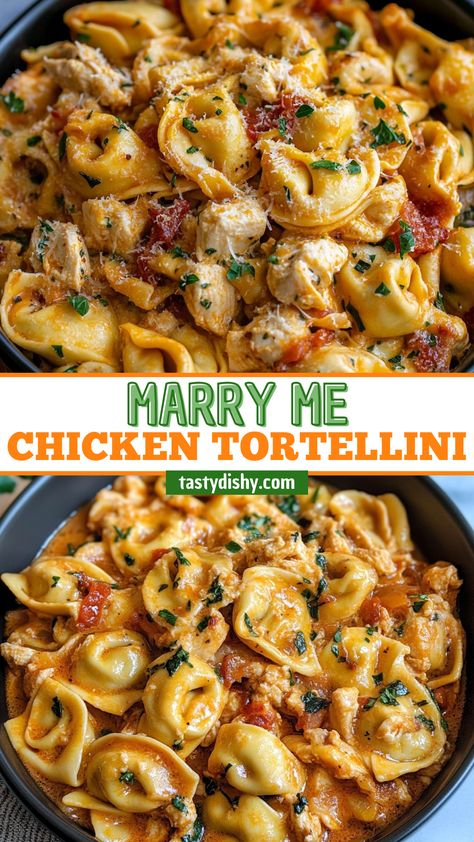 Marry Me Chicken Tortellini Recipes With Tortellini And Chicken, Italian Chicken Tortellini Skillet, Creamy Tuscan Tortellini Pasta, Meals With Tortellini Easy Recipes, Creamy Chicken Tortellini Pasta, Easy Recipes With Tortellini, East Fast Dinner Ideas, Lemon Chicken Tortellini, Easy Dinner Tortellini