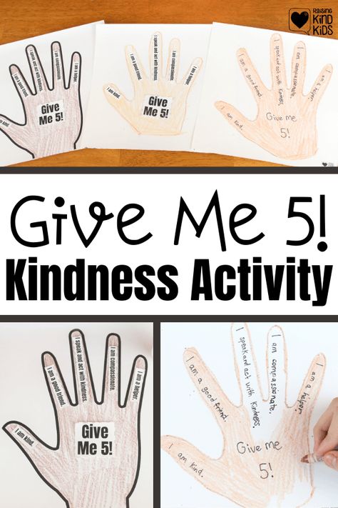 Use this Give Me 5 Kindness Activity with kindness affirmations and a kindness ePoster to add to your SEL curriculum and character education. These activities are helpful reminders for kids to be kind. Grab this kindness printable from Coffee and Carpool now! Social Emotional Lessons For Preschool, Acts Of Kindness Preschool Activities, Acts Of Kindness Crafts For Preschool, Positivity Activities For Kids, Caring Activities For Kids, Random Acts Of Kindness Crafts, Inclusion Activities For Kids, Generosity Activities For Kids, Intentional Teaching Activities