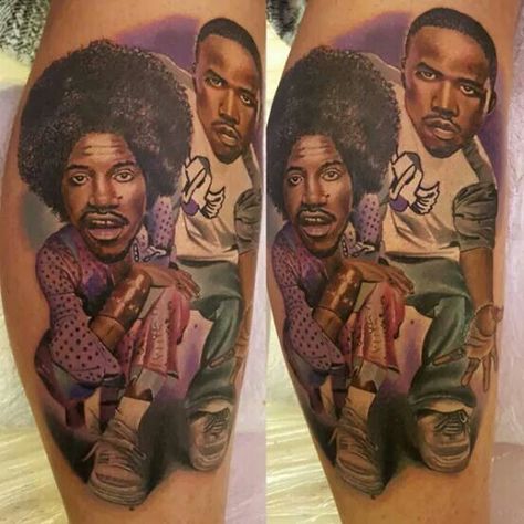 outcast- crazy details by chronic ink in toronto Andre 3000 Tattoo, Outkast Tattoo, 3000 Tattoo, Andre 3000, Big Boi, Hip Hop Art, Dope Art, Random Thoughts, Sleeve Tattoo