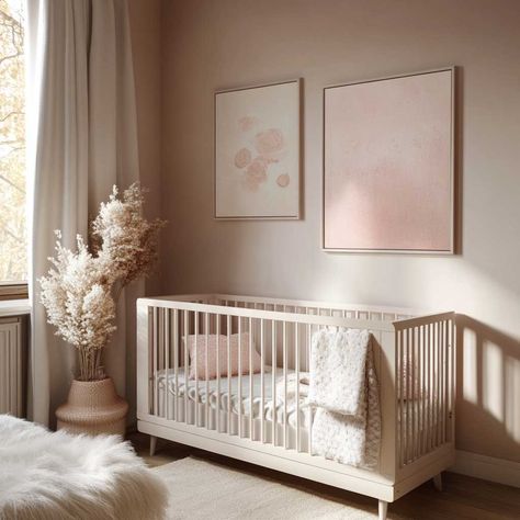 Modern Girl Nursery Ideas, Minimalist Pink Nursery, Girl Neutral Nursery Ideas, Nursery Ideas Girl Neutral, Girls Nursery Ideas Pink, Simple Girl Nursery Ideas, Neutral Pink Nursery, Pink Neutral Nursery, Neutral Girls Nursery